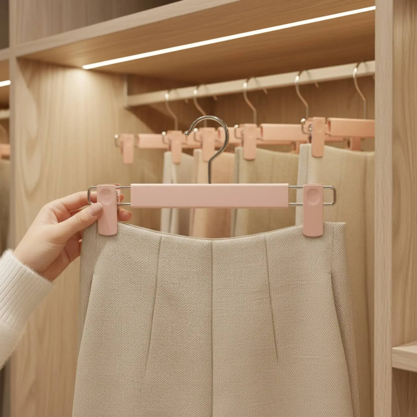 

Non Slip Pants Clamp Hanger No Mark Multi-Clamp Trouser Hanger for Dorm Room