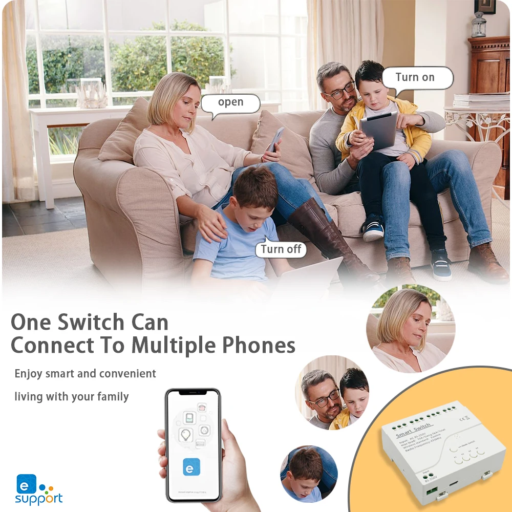 

eWelink 4 CH WiFi Smart Switch AC85-250V DC 7-32V 10A WiFi+BLE Dual-Mode Circuit Breaker APP/Voice Control Works Alexa Google