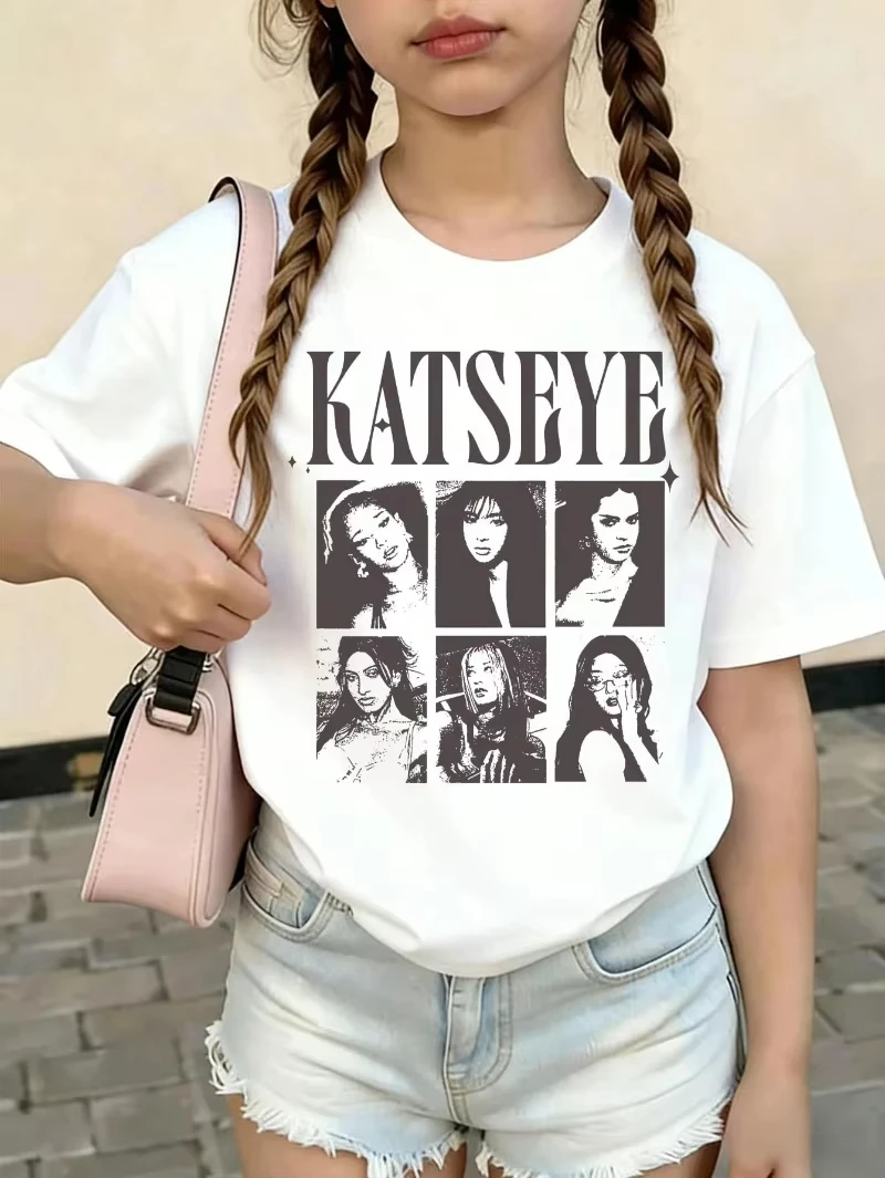 Tops de verano con estampado KATSEYE, tops de manga corta estilo vintage Y2K, ropa para niñas, Ropa Para Niños, ropa para niñas