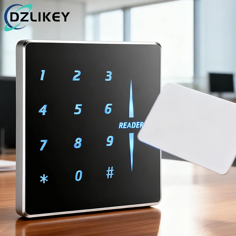 Metal NFC Access Control Keypad: 13.56MHz RFID Reader, Slim 9mm, Tempered Glass Panel, Wiegand/RS485/RS232/TTL, DC5-24V