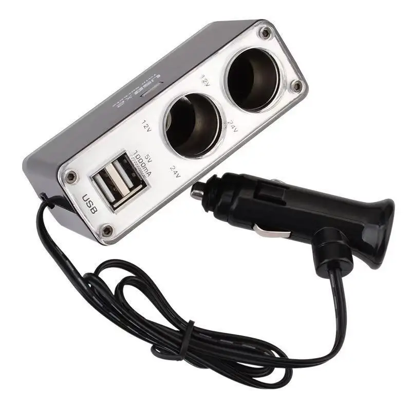 Hot Selling Auto 2 Way Auto Aansteker Splitter Oplader Power Adapter Dc + Usb 2 Poort Plug 12V-24V Splitter Aansteker Sigaret