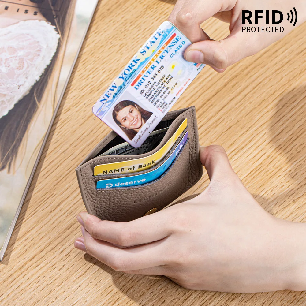 

Minimalist Leather Card Holder Wallets RFID Blocking Slim Credit Cards Case Protector, 4 Card Slots Thin Front Pocket Wallet