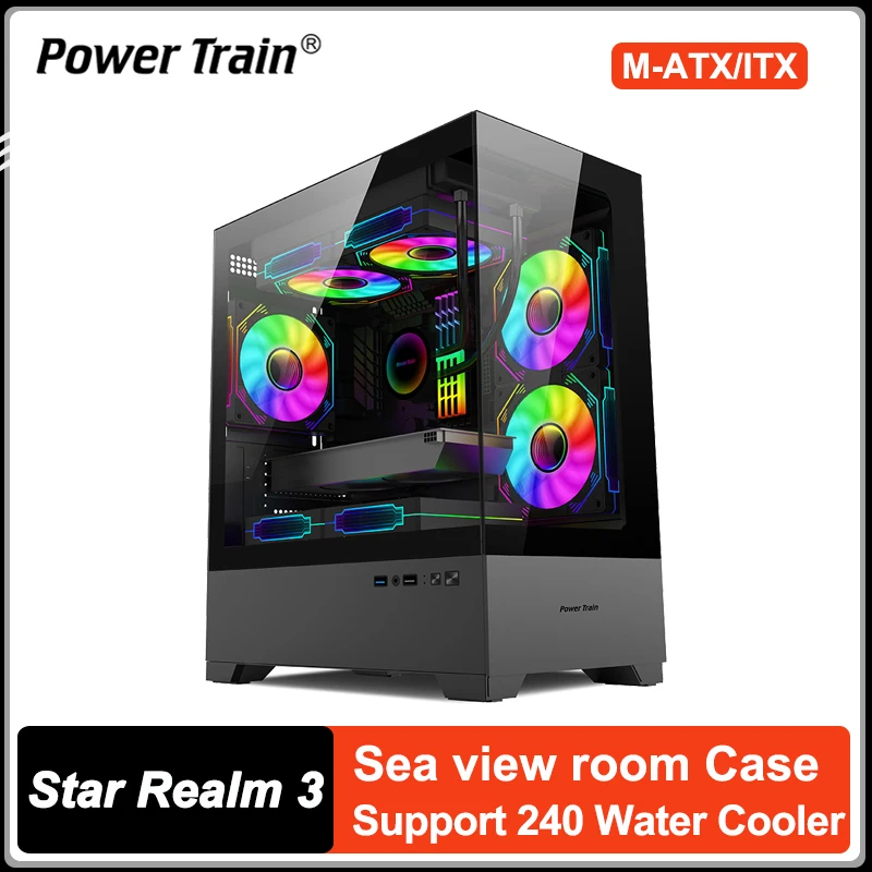 

Power Train Illusionary Realm 3 Black Desktop Computer Case Seaview Room Side Transparent Chassis Support M-ATX/ITX Motherboard