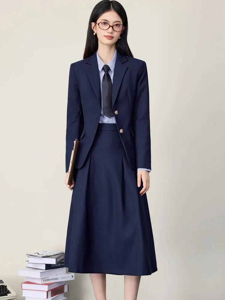 Black suit skirt set for women, spring and autumn, light business casual wear, petite interview formal attire, college style two