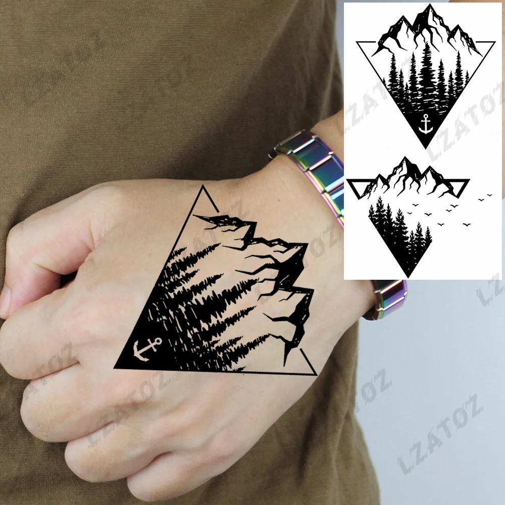 

Временные татуировки для мужчин, геометрические Горные Птицы, реалистичные наклейки для имитации змеи, черепа, Скорпиона, стирающиеся татуировки для рук