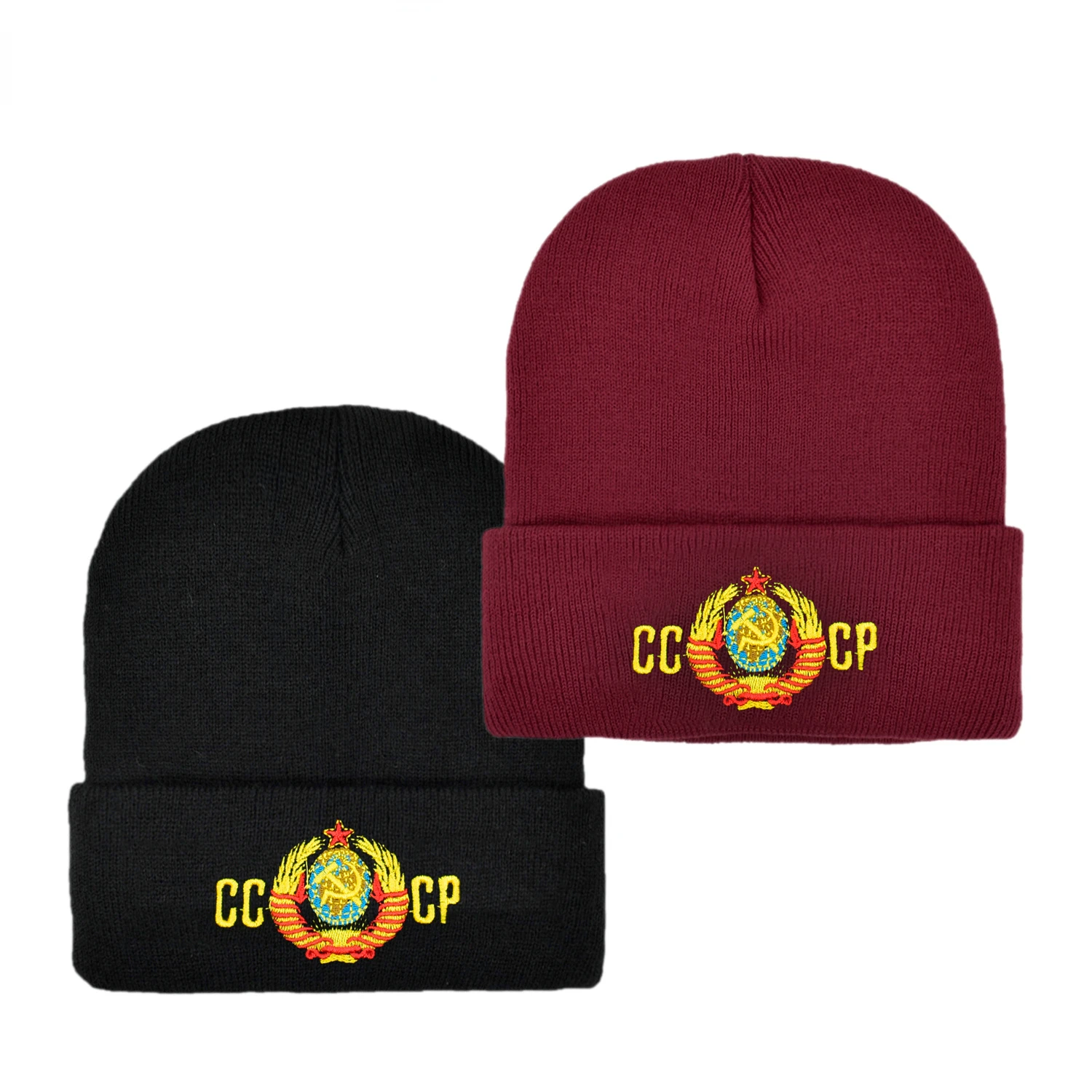 CCCP Russia Beanie Hat Warm The Soviet Union Winter Hat Communist Party Black Women Warm Knit Beanie Hat for Men Women 2022 New