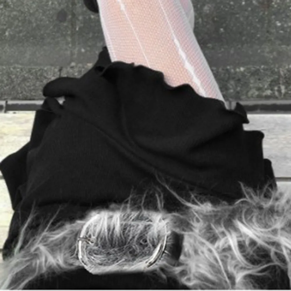 

Retro Vintage Gray Longhair Belt Y2K Jeans Decor Faux Fur Leather Belt Hip-hop Chic Furry Waistband Streetwear