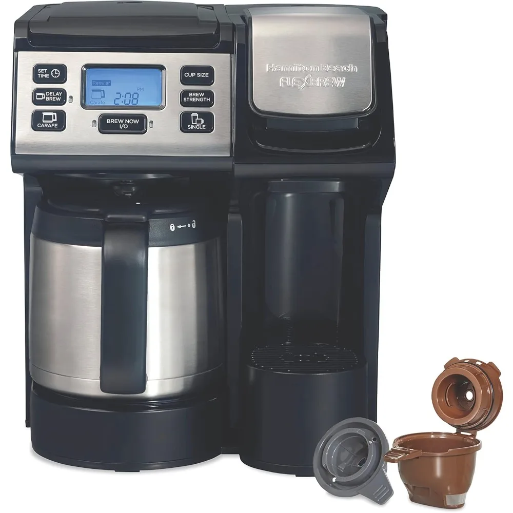 

Trio 2-Way Coffee Maker, Compatible with K-Cup Pods or Grounds, Combo, Single Serve & Full 12c Thermal Pot, Black and Stainless