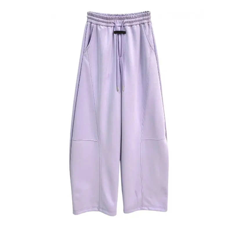 Sports Sweatpants 2024 Spring American Gray Women'S Korean Loose Straight Stitching Banana Wide Leg Pants Trendy