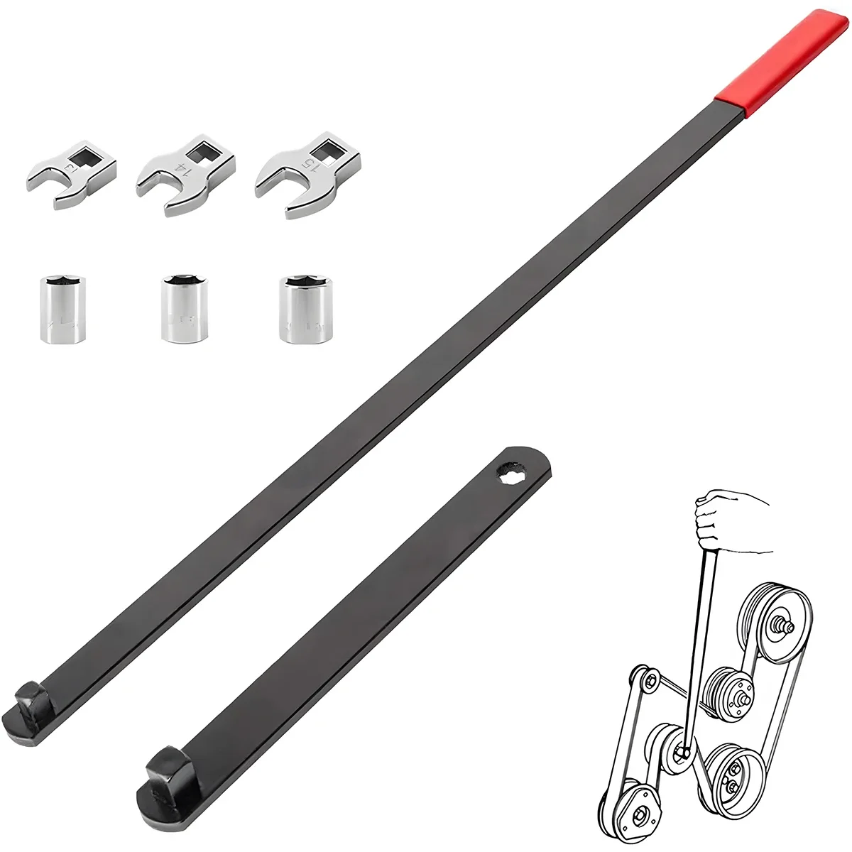 

Protable 8PCS Universal 3/8" 1/2" Drive Serpentine Belt Adjust Tightener Wrench Tool Kit