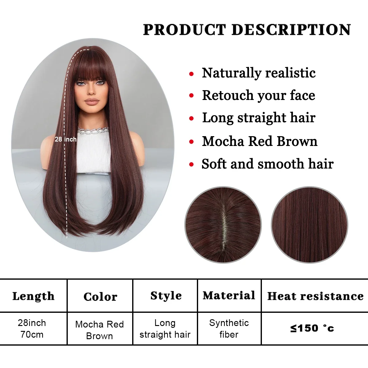 Picture 7: PARK YUN Long Straight Red Brown Wigs With Bangs For Women Popular Sweet Synthetic Wig for Daily Cosplay Halloween