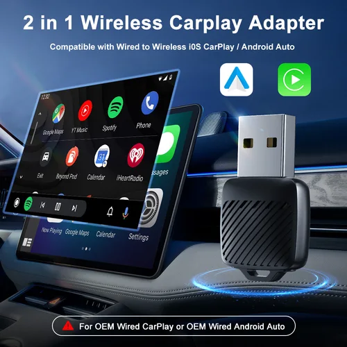 Imagen 2 del producto Adaptador inalámbrico CarPlay/Android Auto con cable a inalámbrico, WiFi de 5 GHz, Plug and Play USB/tipo-c, para coches CarPlay/Automáticos con cable 99 %