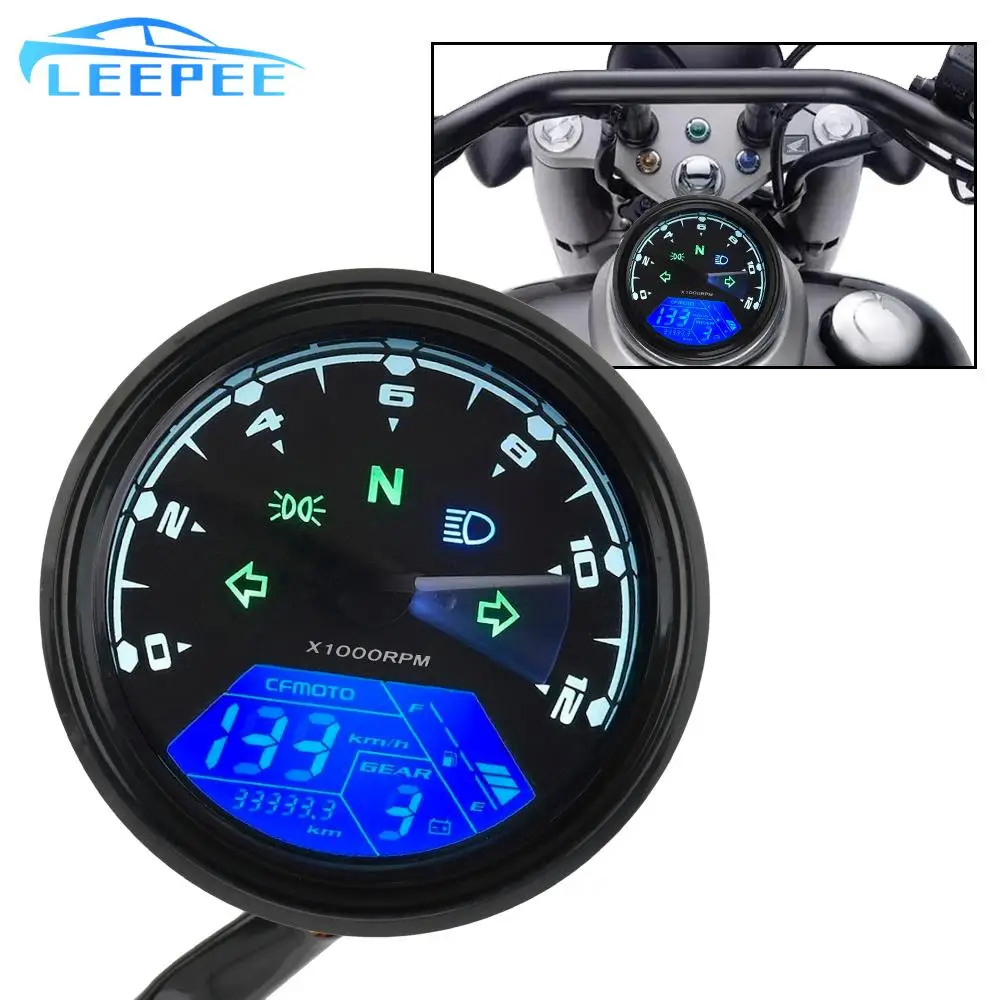 

Night vision Dial Odometer LED Multi-function Digital Indicator Tachometer Fuel Meter Motorcycle Panel Speedometer Anti-glare
