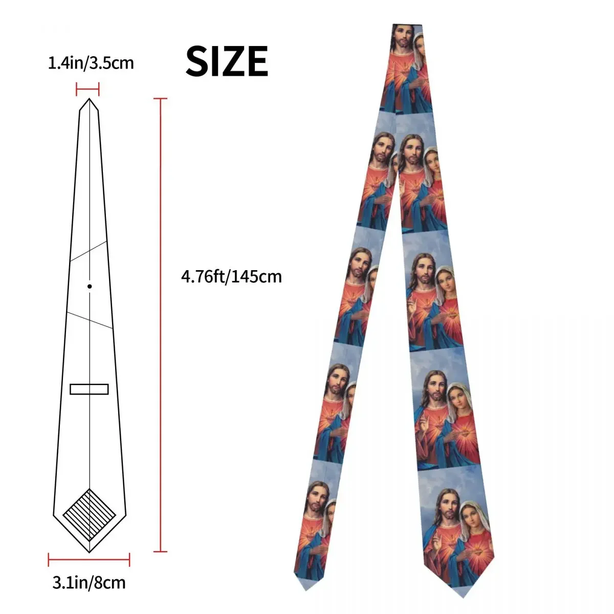 Sacred And Immaculate Hearts Neckties Men Custom Silk Catholic Jesus and Mary Neck Tie for Business