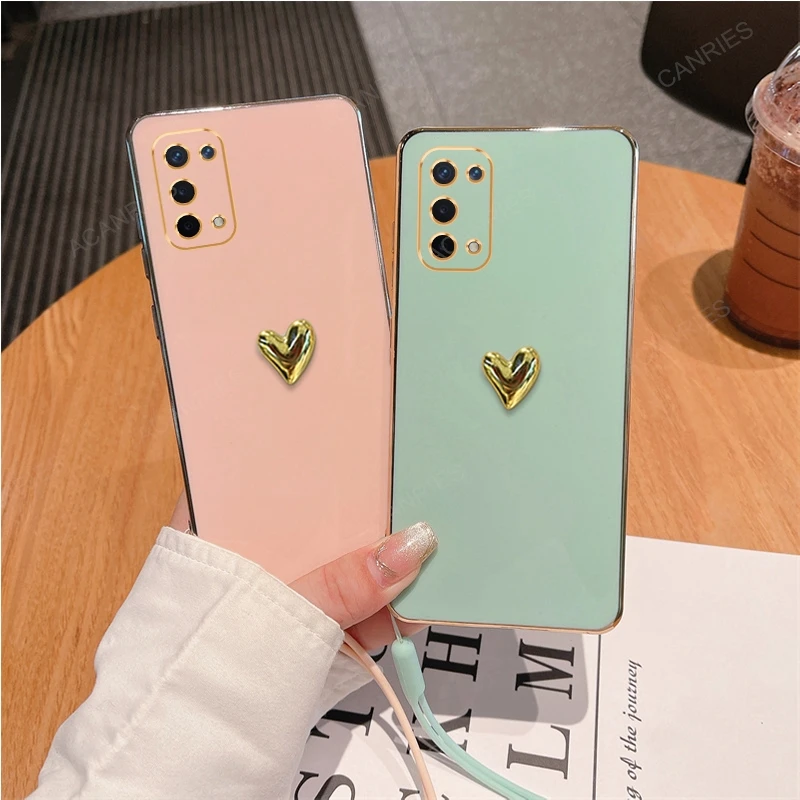 3D Gold Heart Plating Silicone Soft Case For Oppo A54 5G A74 4G A93 A95 A94 A91 A72 A52 A57s A16s A17 A16 A9 A5 Cover A 54 74 93