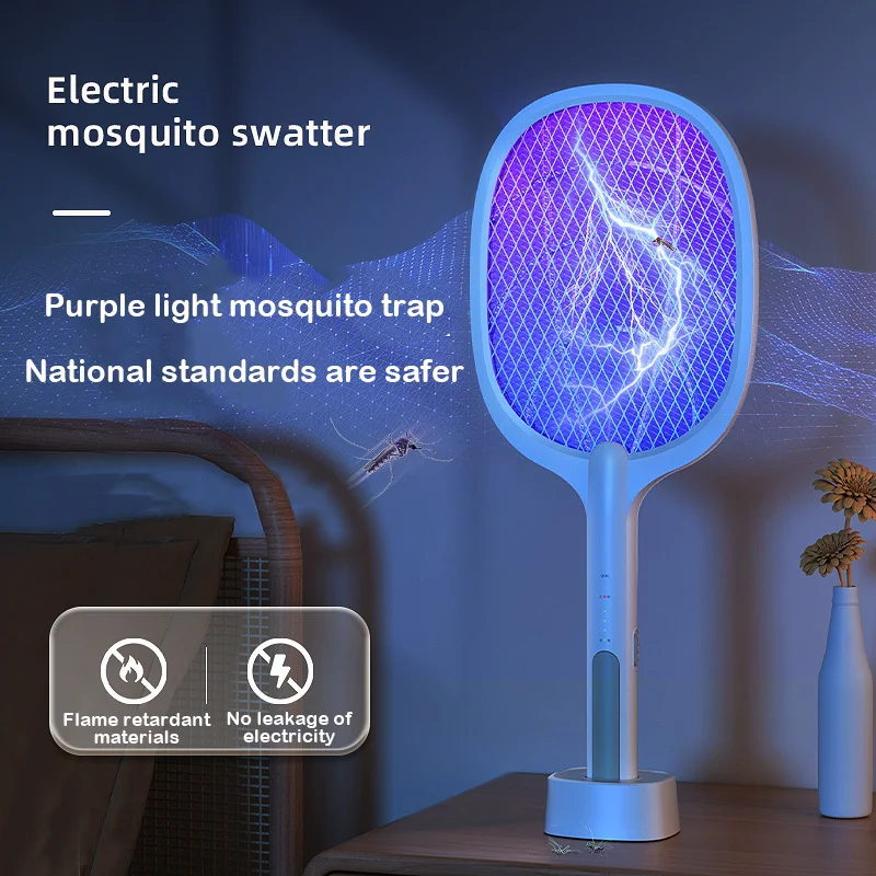 

Mosquito Swatter USB Rechargeable Electric Mosquito Net Fly Swatter With UV Light Base Charge Protect Baby In Summer