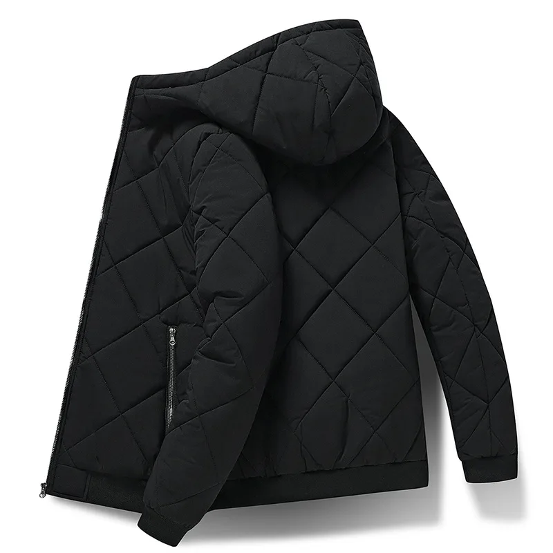 Jackets for Men with Hood Autumn Winter Cotton Padded Jacket Men Fashion Clothing Rhombus Texture Casual Parkas Plus Size 5XL