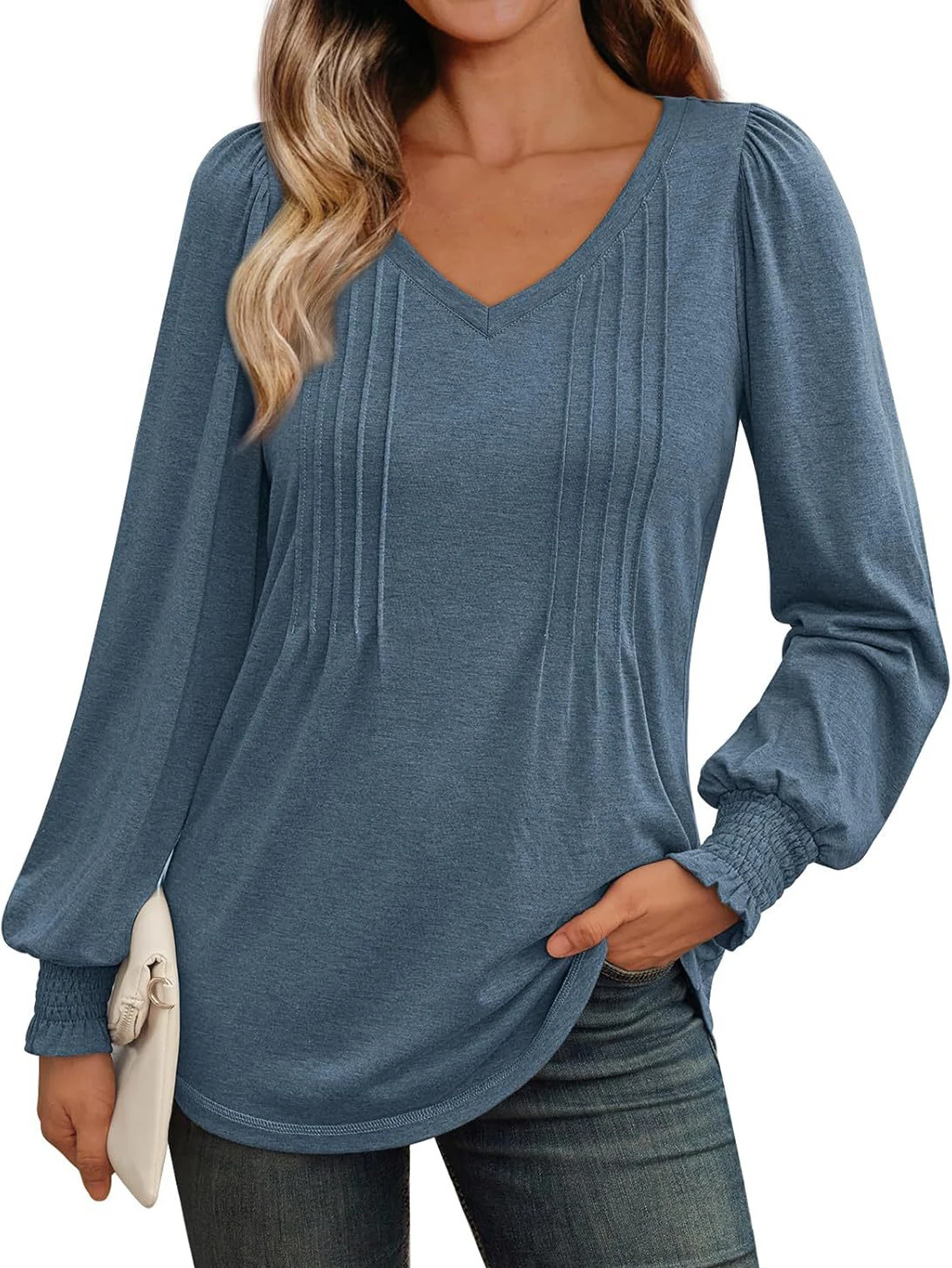 

Женская футболка с длинным рукавом и v-образным вырезом, повседневная удобная однотонная осенняя футболка стандартного кроя, повседневная офисная женская одежда