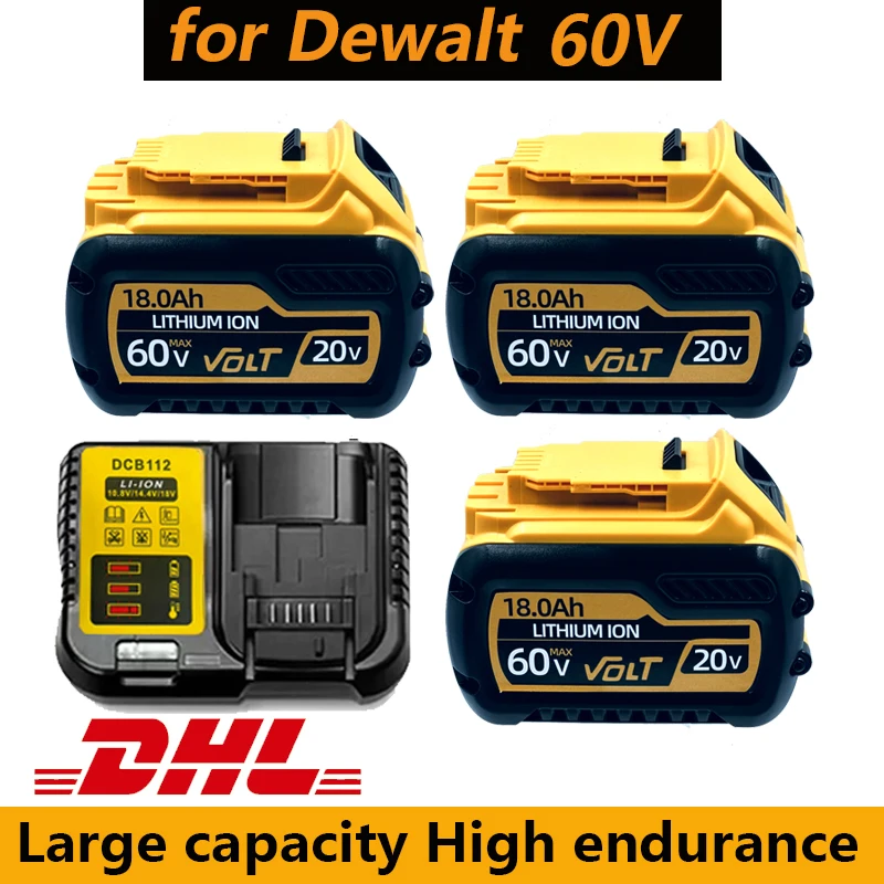 .100% for DEWALT 20v/60V battery DCB606 DCB182 DCB205 DCB206 DCB209 power tool 18V battery 6AH 12AH 