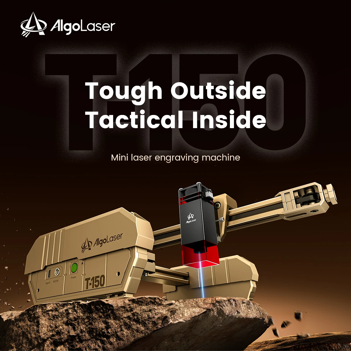 AlgoLaser T-150 – miniaturowa maszyna do grawerowania i cięcia laserowego, 2,5 W/6 W/10 W, diodowy laser, obszar roboczy 150 × 150 mm, możliwość montażu w dwóch etapach, funkcja wykrywania nachylenia,