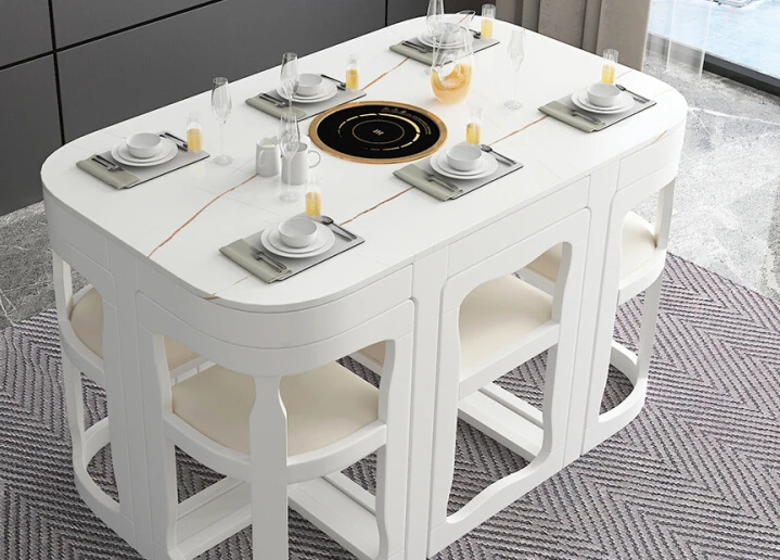 

small household, light luxury round table, modern and simple electromagnetic stove, invisible and energy-saving dining table