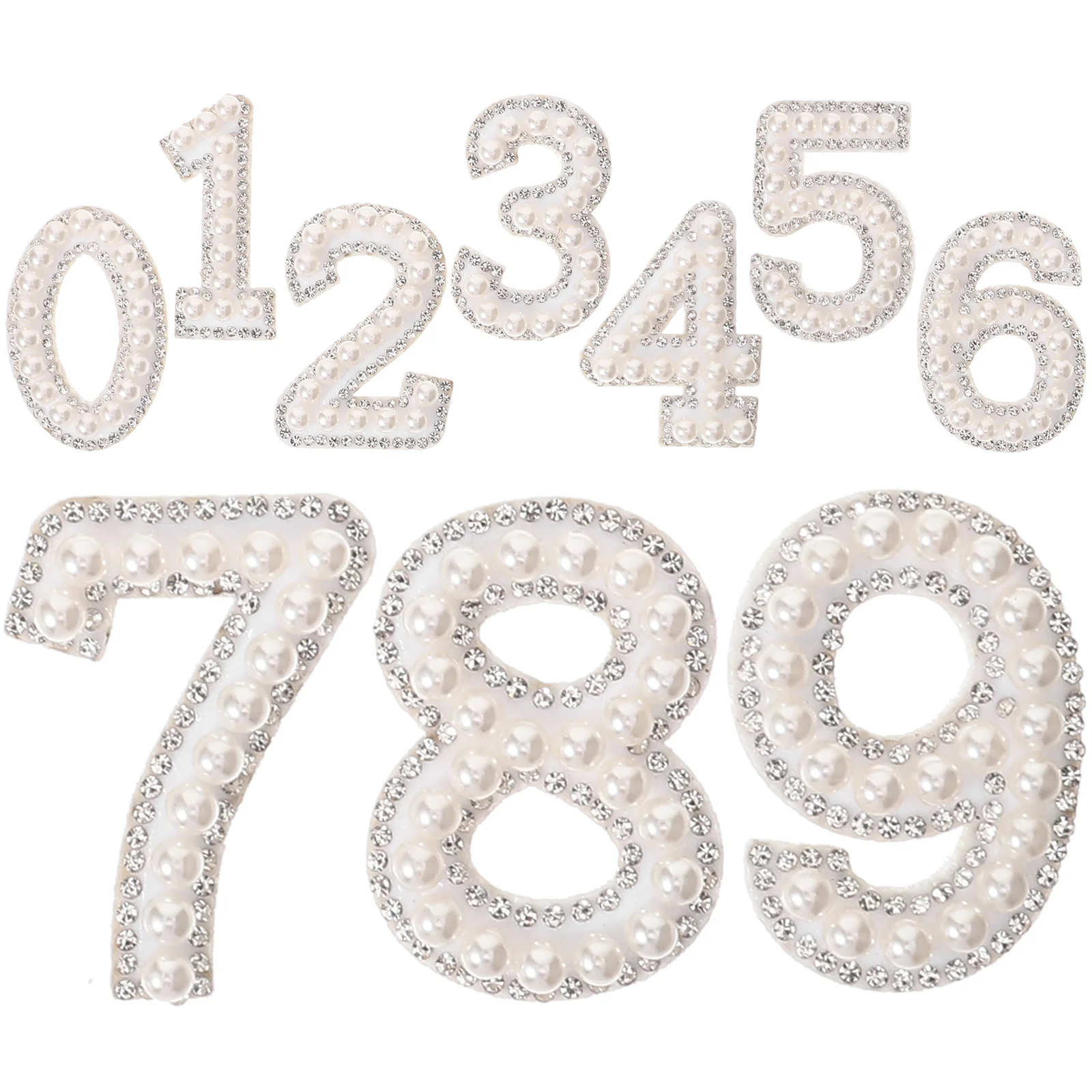 10Pcs Number Patches Pearl Rhinestone Iron On Appliques Embroidery Stickers Diy Sew On Cloth Scrapbook Backpack Handbag