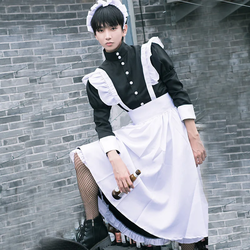 Cross Dress Maid Cosplay Costume for Men Women Butler Housekeeper Stage Performance Dresses Black White Hallween Adult Suit