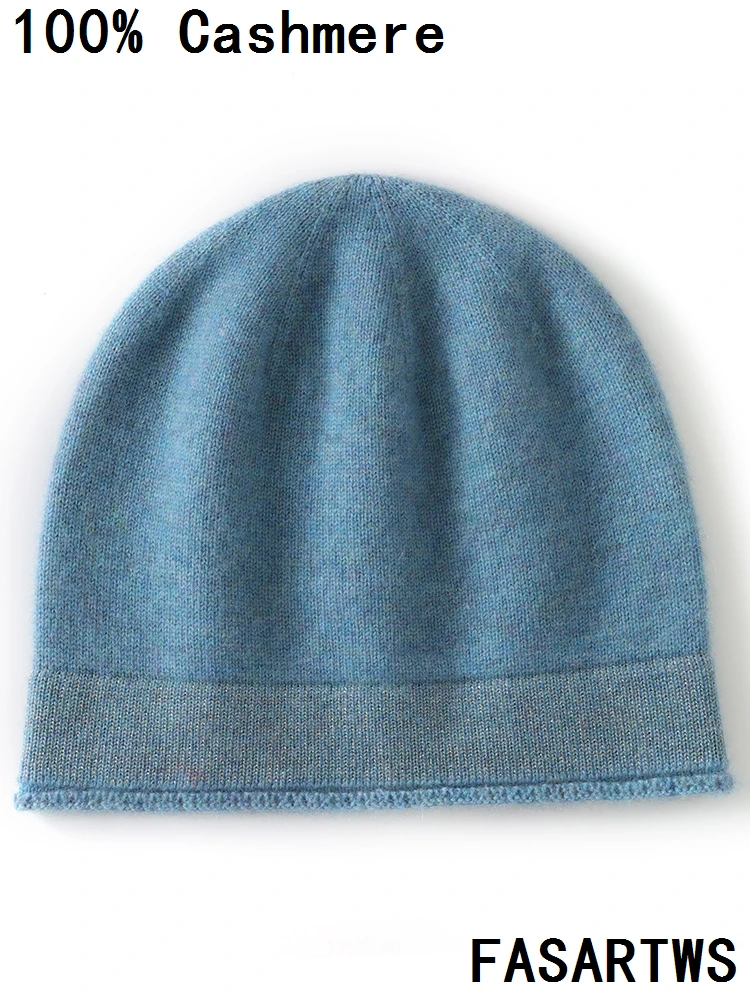 

FASARTWS New Winter Hat Women Soft Warm Pure Cashmere Knitted Solid Color Adult Casual Beanie Hats Fashion Female Pullover Cap