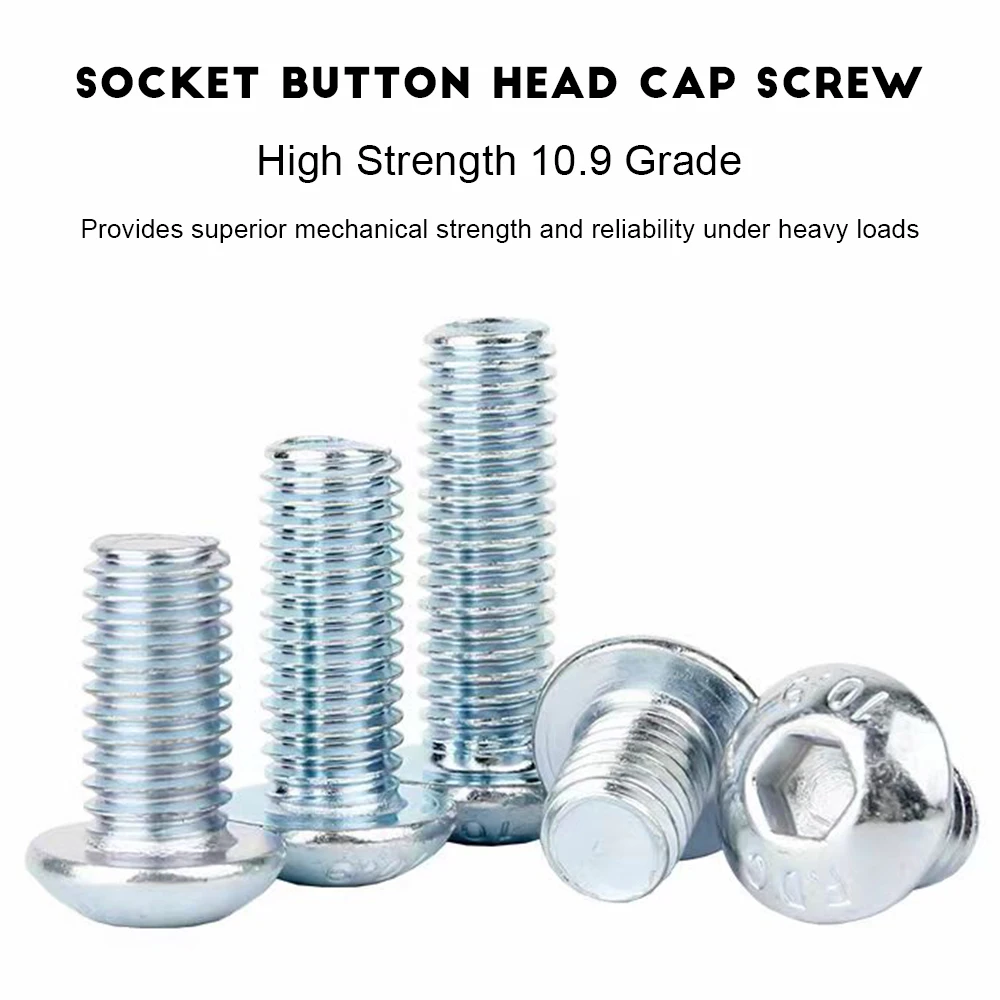 1-50pcs Hexagon Socket Button Head Screws 10.9 Grade Blue Zinc Steel M3-M16 Hex Socket Round Head Allen Cap Screw Bolts ISO7380