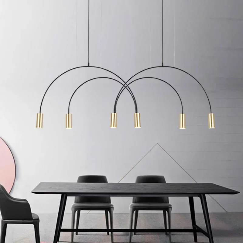 

Nordic Brief Dinning Room Chandelier LED Gold/Black Metal Home Bar Restaurant Hanging Light Fixtures Minimalist 110-240V