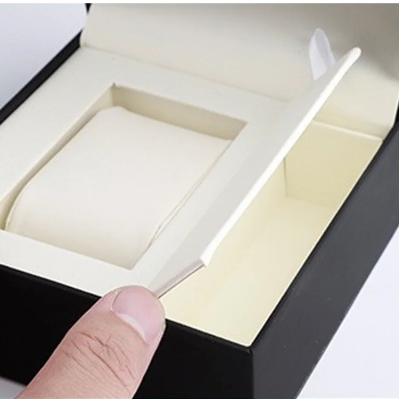 Smart Watch Storage Case Box Smooth Black PU Leather in White Equipped Storage Compartment Packaging Gift Box Customization Logo