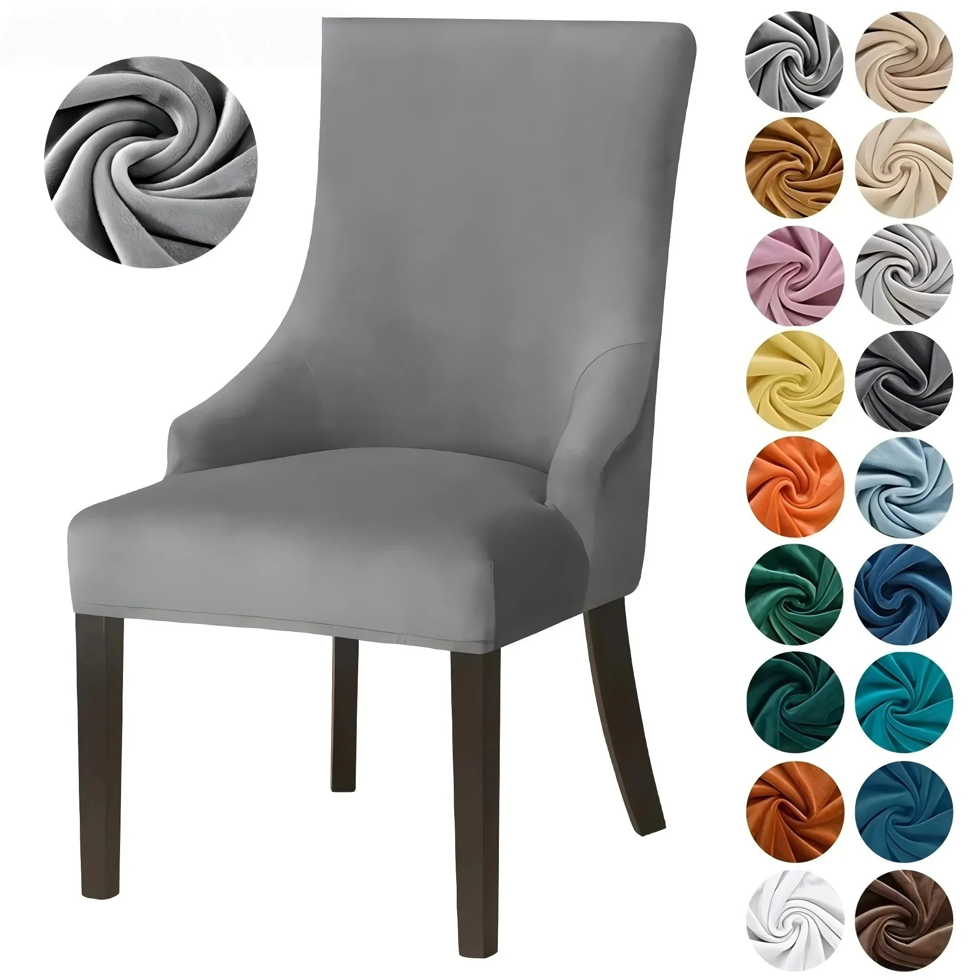 1pc Velvet Chair Cover Elastic Washable High Back Sloping Armchairs Slipcover for Kitchen Party Banquet Home Decor