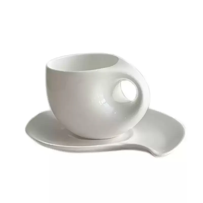 Curved Bone China Couple Coffee Cup Saucer Set Minimalist Household Small Tableware Creative Ceramic Mug Romantic Gift