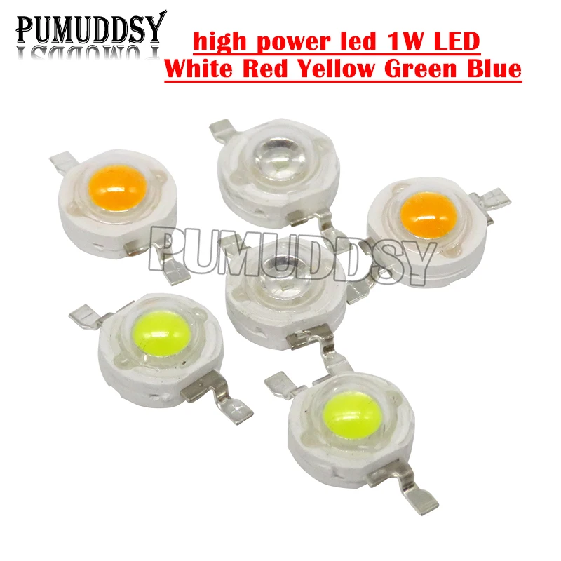 10PCS/LOT High Power Led 1W LED White Red Yellow Green Blue 5 Colors Beads High Brightness LED