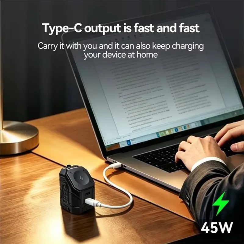 [NEW!A25P】 Portable Wall Adapter Fast Charging Plug Built-In Retractable Cable Phone Watch US Plug