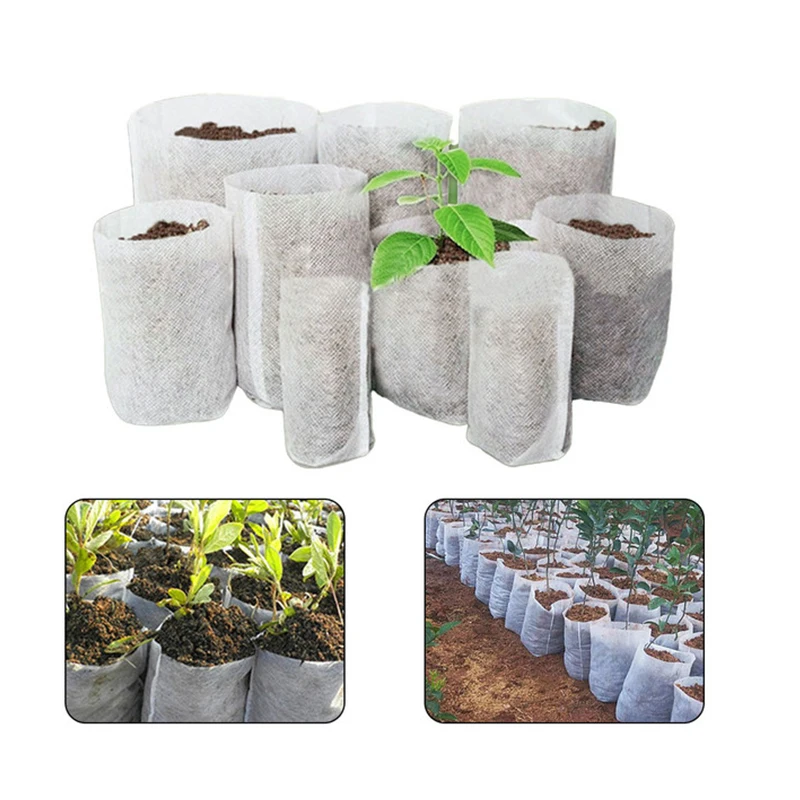 100 Pack White Non-Woven Grow Bags Biodegradable Plant Breeding Pots For Transplanting Plant Flowers Vegetables Garden