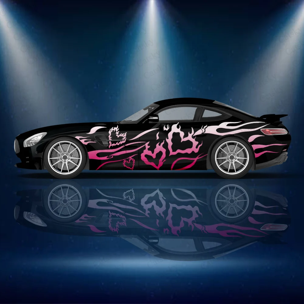 Pegatina lateral de cuerpo de coche de amor de llama, calcomanía de carreras a todo color, vinilo universal, autoadhesivo, accesorios decorativos, calcomanía de coche