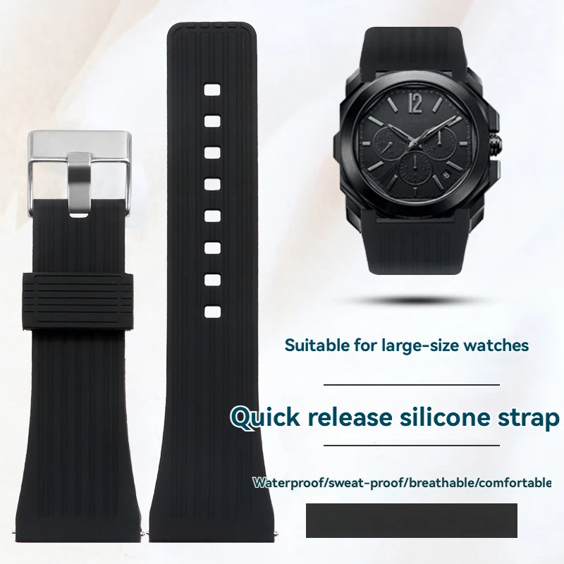 Extra Wide 30mm Silicone Strap Universal Large Size Watch Band Compatible with Fossil Diesel Bvlgari Franck Muller Watches