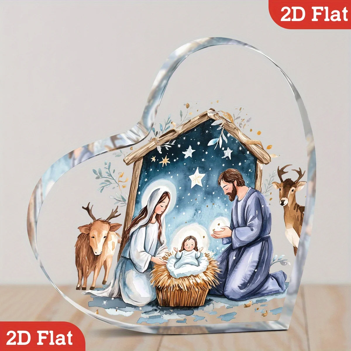 Heart-Shaped Christmas Ornament - Classic Nativity Scene with Mary, & Youngsters, Acrylic Holiday Decoration for Home & Office, No Electricity Needed, Perfect Gift for Family & Friends, Indoor/ Outdoor Use, Christmas Decorations
