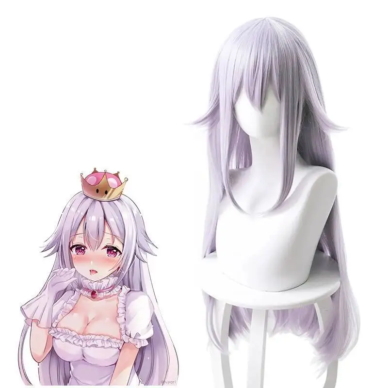 Anime Booette Cosplay Wig Queen Boo Bowsette Boosette White Long 80 Hair Wig For Hallowmas Party Role Play