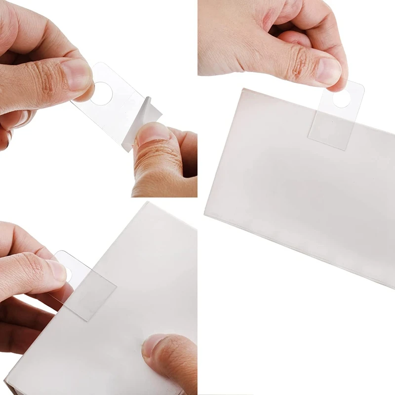 1000 PCS Self Adhesive Hanging Tabs, 1x1-1/2 Inch Round Hole Hanger Hang Tag Hooks for Retail Store Supplies Display-A09G