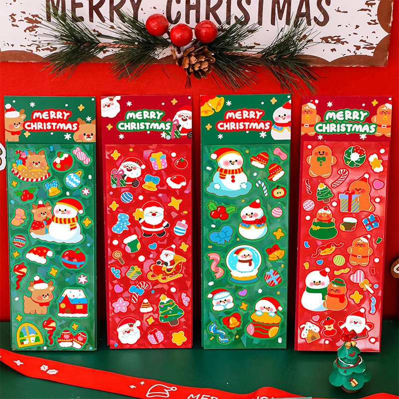 สติกเกอร์คริสต์มาสสำหรับเด็ก 10 ชิ้น; เครื่องเขียนลายการ์ตูนสำหรับงาน DIY ของนักเรียนและของขวัญ