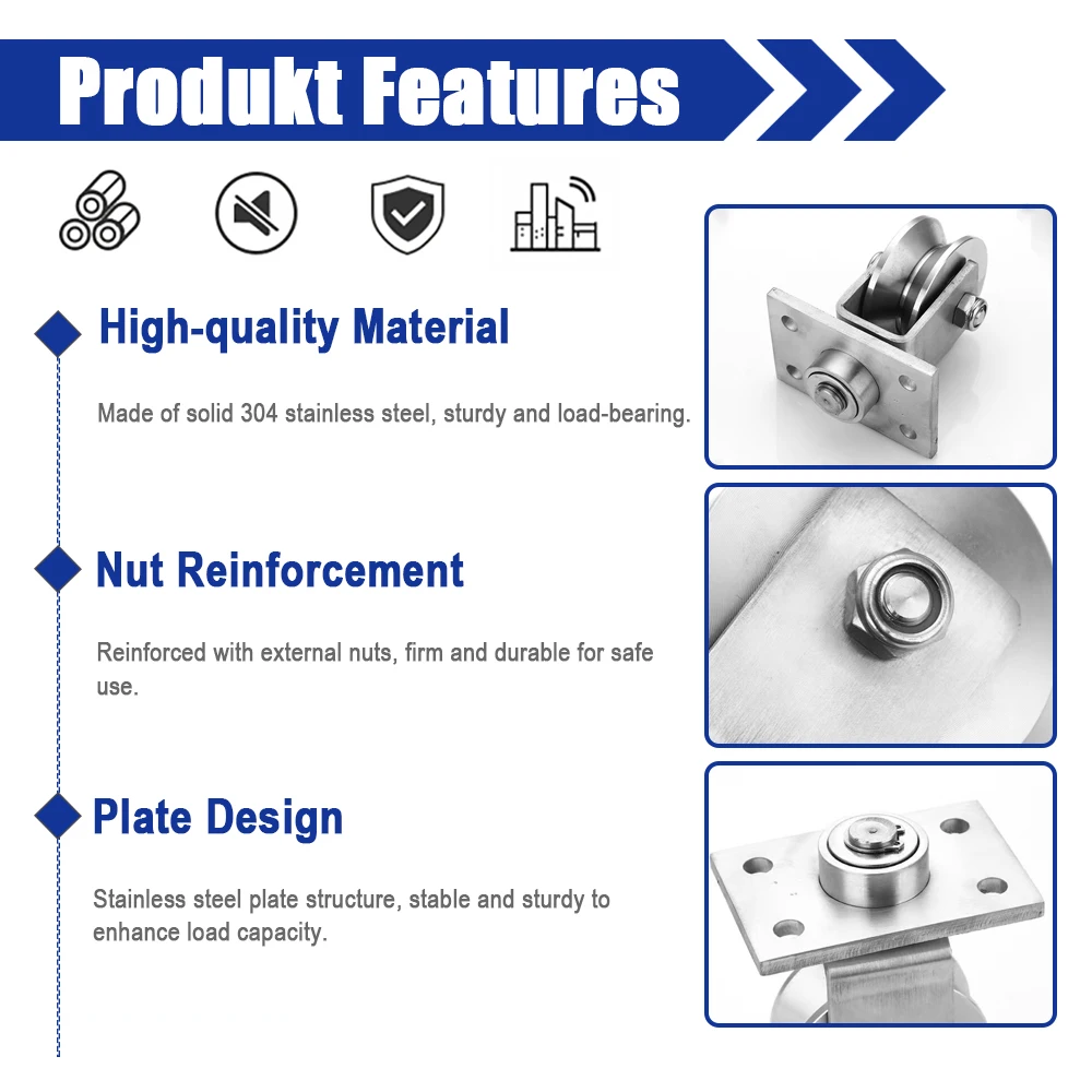201 / 304 Stainless Steel V U H Shaped Omni-wheel Universal Pulley Slidjng Gate Accessoreis Ground Rail Rollers