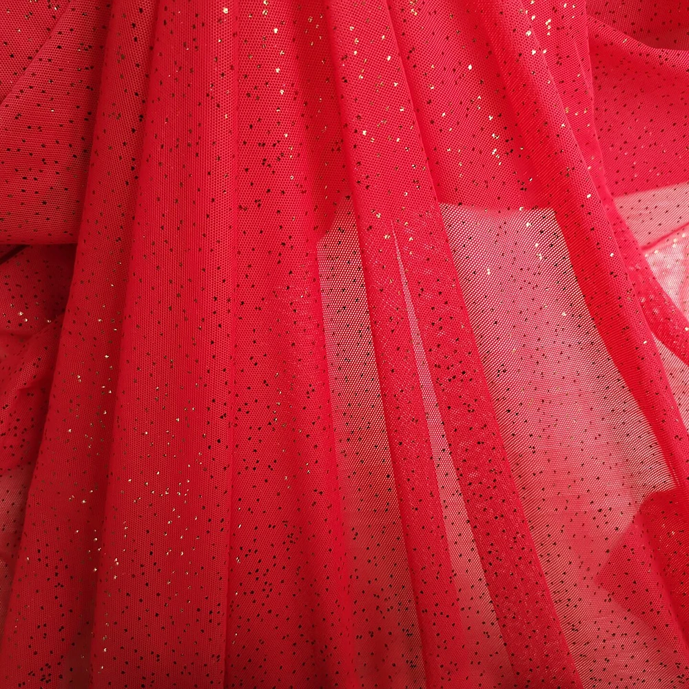 1 meter X 1.4 meter Soft Nylon Stretch Mesh Fabric Bronzing Dancing Material Glitter Red