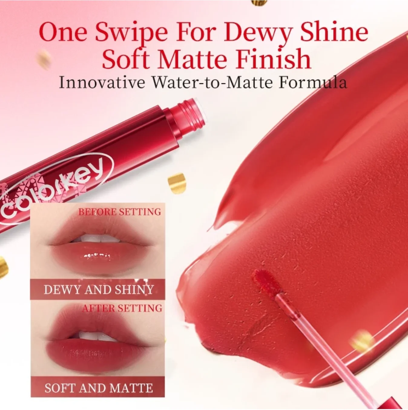 COLORKEY Wässriger, matter Lipgloss, wasserfester, antihaftbeschichteter, flüssiger Lippenstift, Lippen-Make-up, 1,8 g, kosmetischer flüssiger Lippenstift
