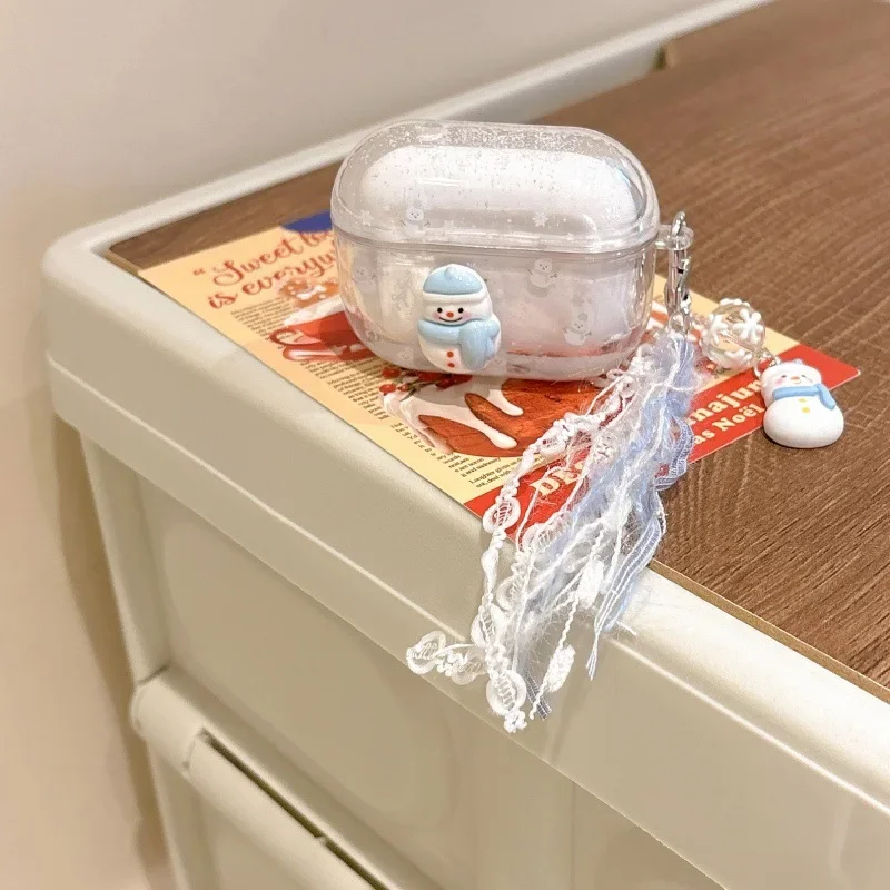 Custodia carina con pupazzo di neve con sabbia che scorre per AirPods 4 Airpod 1 2 3 Pro Pro2 Auricolari Bluetooth Scatola di ricarica Custodia protettiva per auricolari
