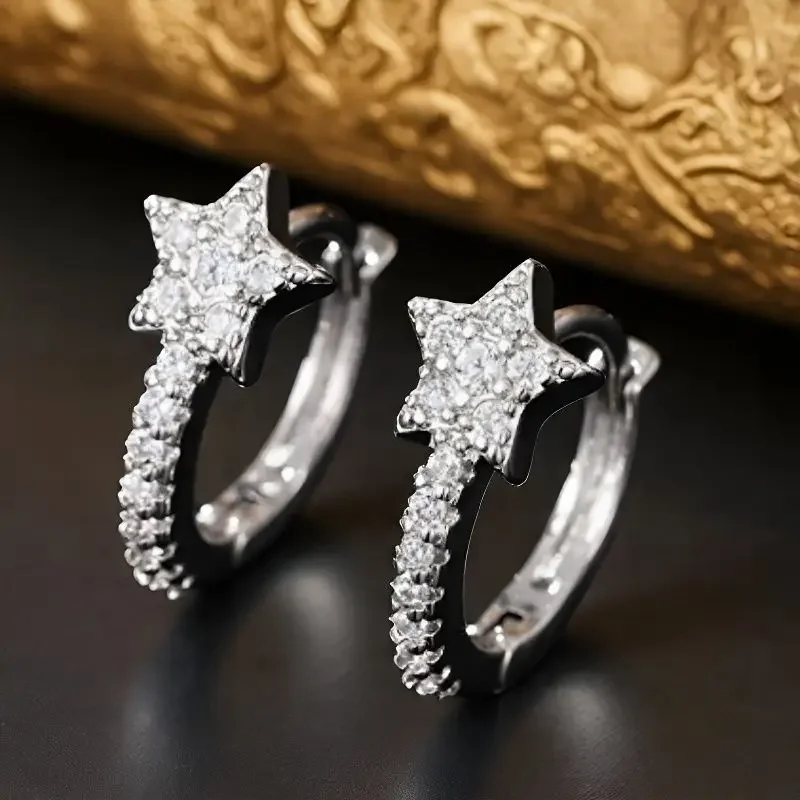 Five pointed star exquisite zircon micro inlaid simple ear buckle, light luxury elegant temperament, high-end and elegant access