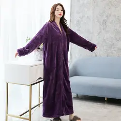 Women Winter Long Warm Home Clothes Coral Fleece Bathrobe Solid Nightwear Flannel Robes Sleepwear Bath Robe Dressing Gown F270