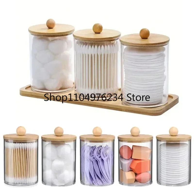 Portaoggetti per organizer, vasetti per farmaci, con coperchio, per rotondi di cotone, acrilico, caramelle cosmetiche, snack, scatola portaoggetti da tavolo