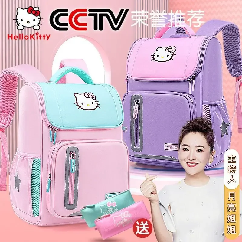 Sanrio tas punggung kapasitas besar, tas ransel anak-anak kasual, tas bantalan bahu lucu dan ringan, tas sekolah murid, Hello Kitty, kartun